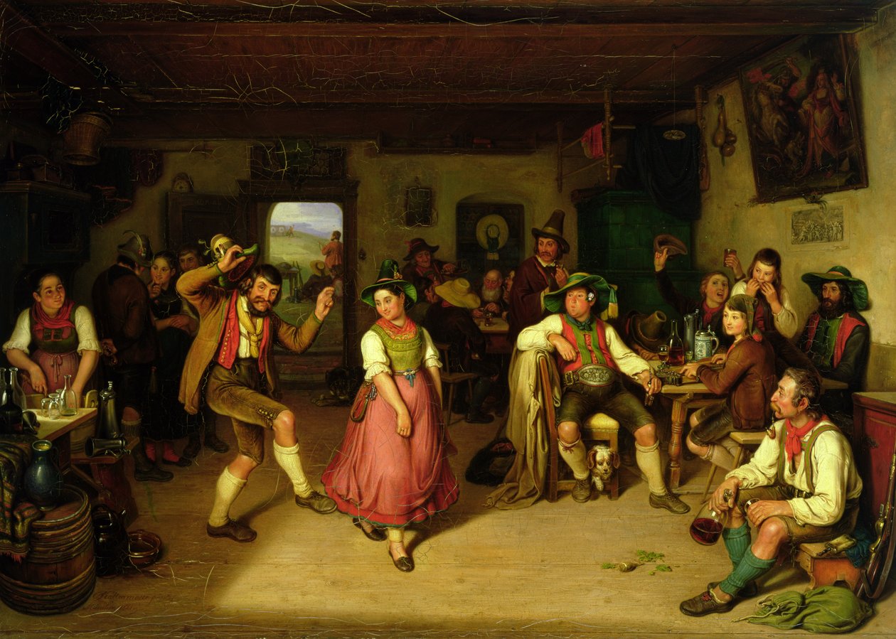 Tiro ao alvo e dança em Oberbayern, 1841 de Kaspar Kaltenmoser