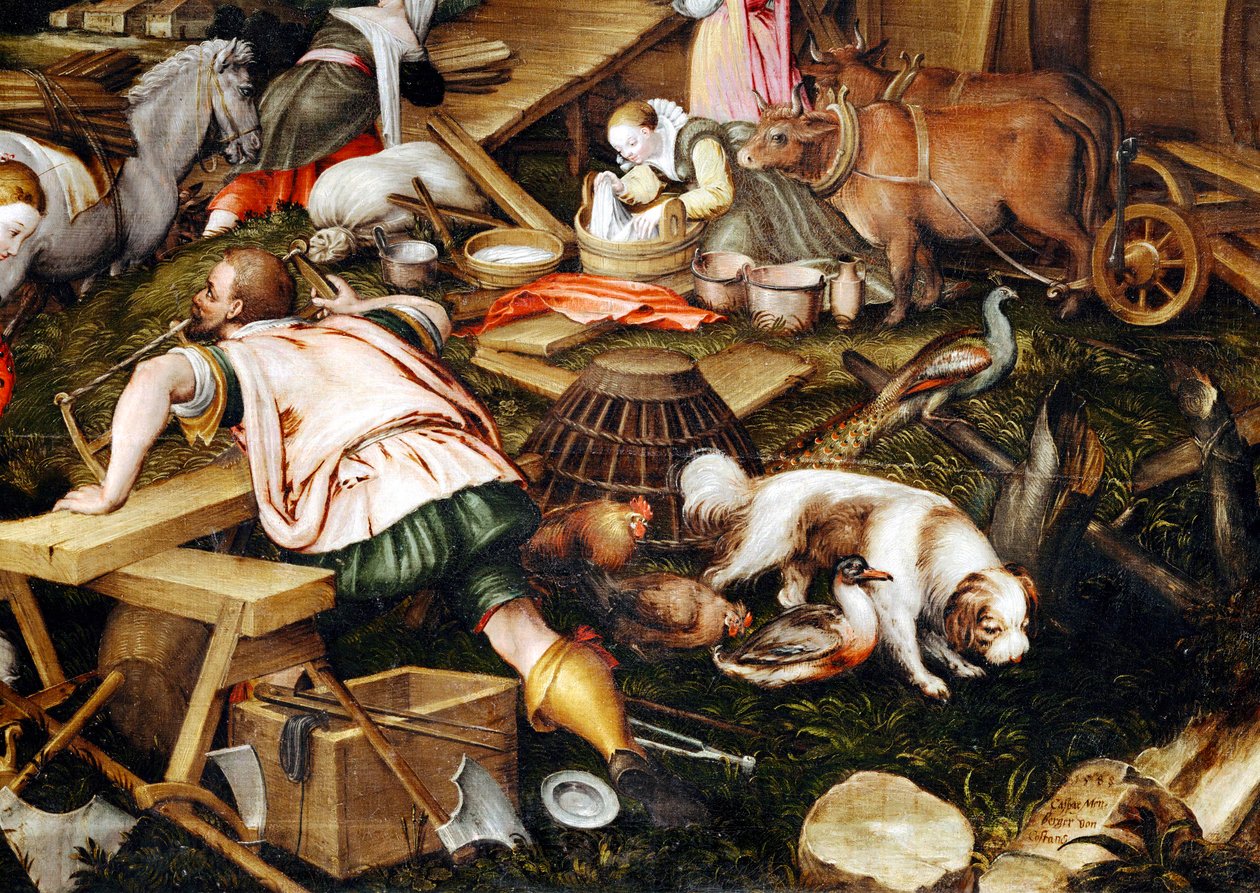 Os animais entram na Arca de Noé ... (pintura sobre tela) de Kaspar the Elder Memberger