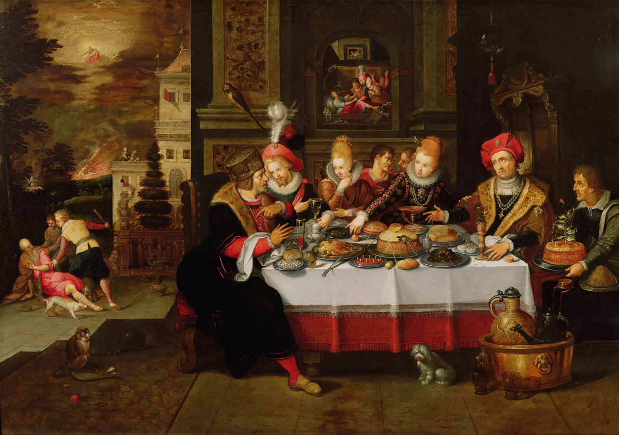 Lázaro e a Mesa do Rico (de Lucas XVI) (painel) de Kasper or Gaspar van den Hoecke