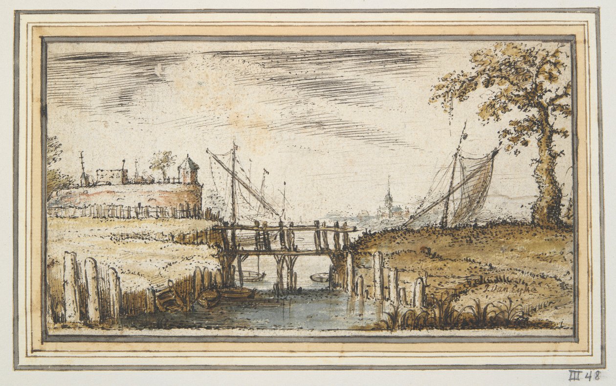 Passarela com bastião e navios à distância de Kasper van Eyck