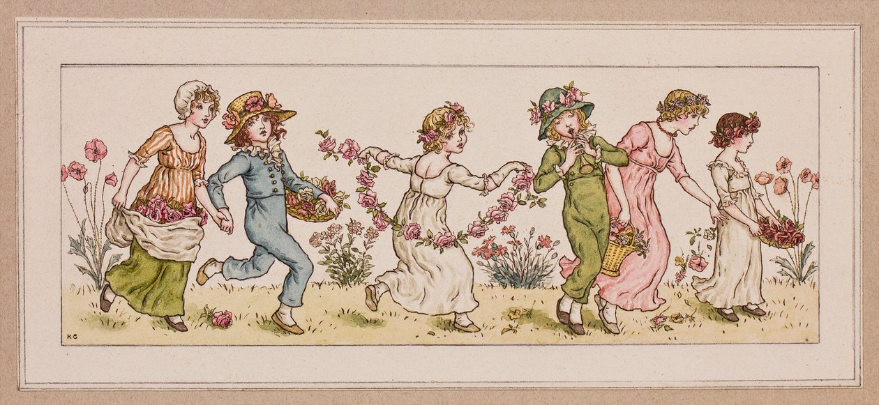 Flores e música (tinta e wc no papel) de Kate Greenaway