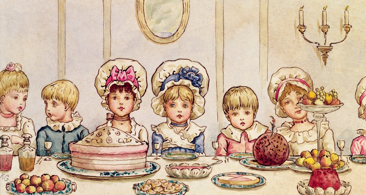 Ceia, de &39;Christmas in Little Peopleton Manor&39; em Ilustrado Londres News, Natal, 1879 de Kate Greenaway