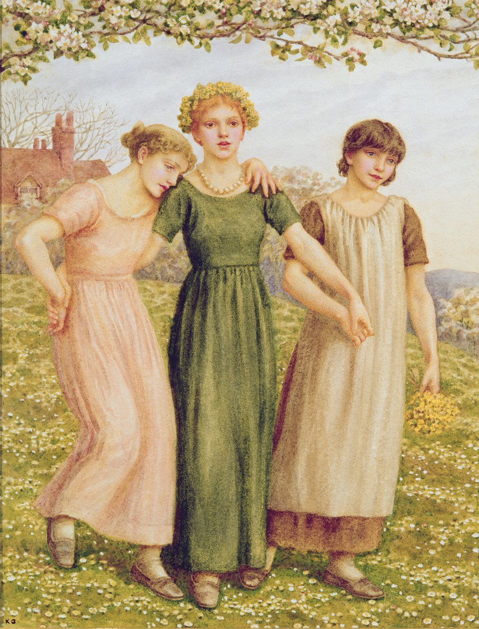 Três, meninas jovens, 19º século de Kate Greenaway
