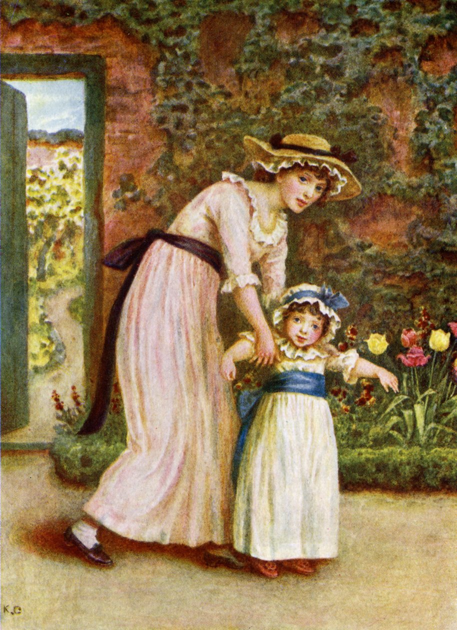 Duas meninas em um jardim, por Kate Greenaway de Kate Greenaway