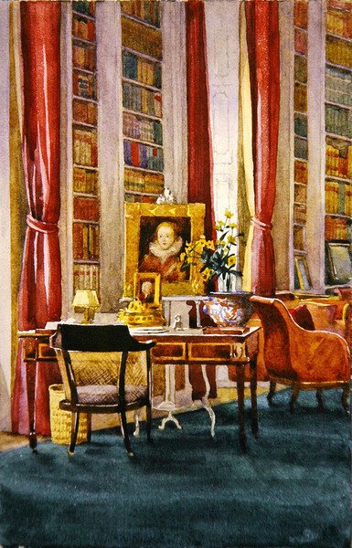 Biblioteca, Althorp, Northamptonshire, c.1890 (aguarela sobre papel) de Kate Barnard