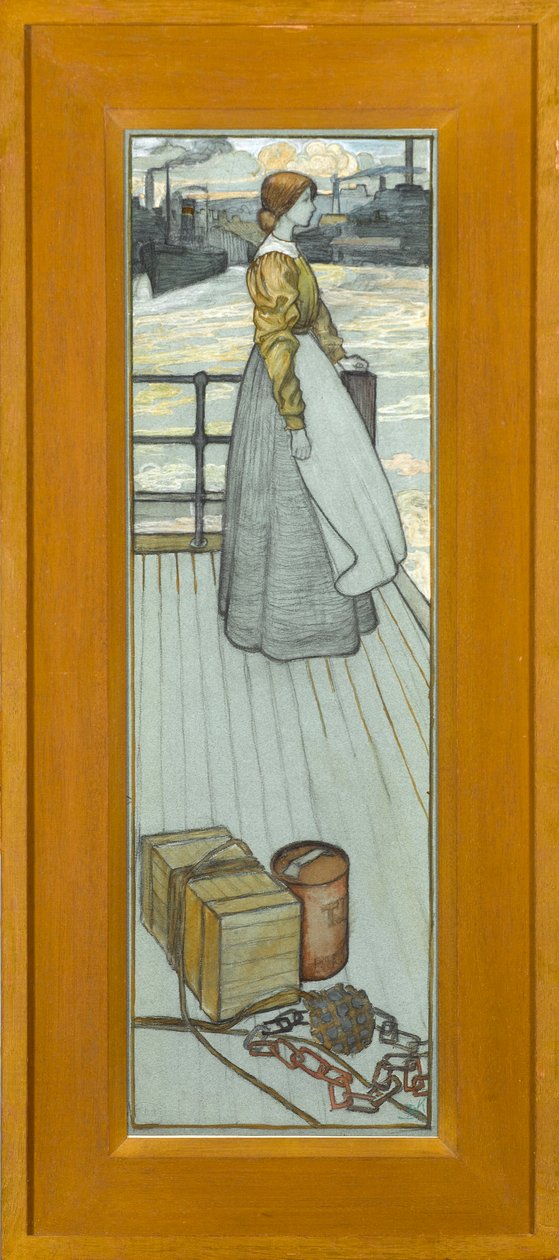 À espera do Dartmouth Ferry, c.1910 (giz sobre papel azul) de Kate Blackmore