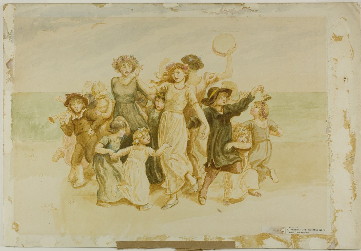 Crianças a brincar na praia de Kate Greenaway