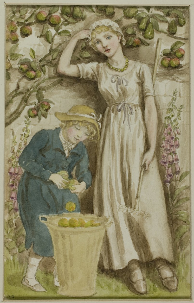 Rapariga e rapaz a apanhar maçãs de Kate Greenaway