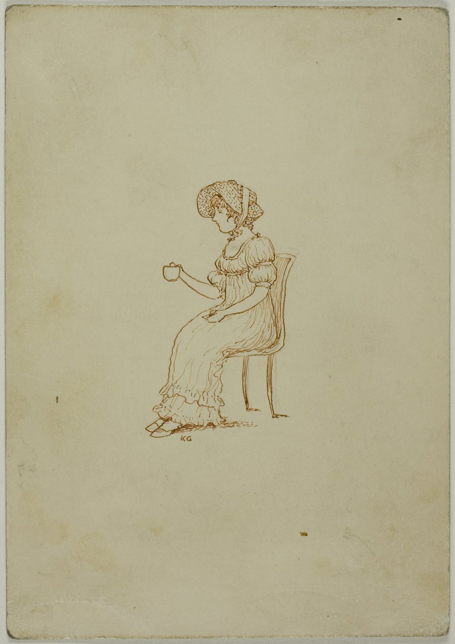 Garota Sentada Segurando Xícara de Chá de Kate Greenaway