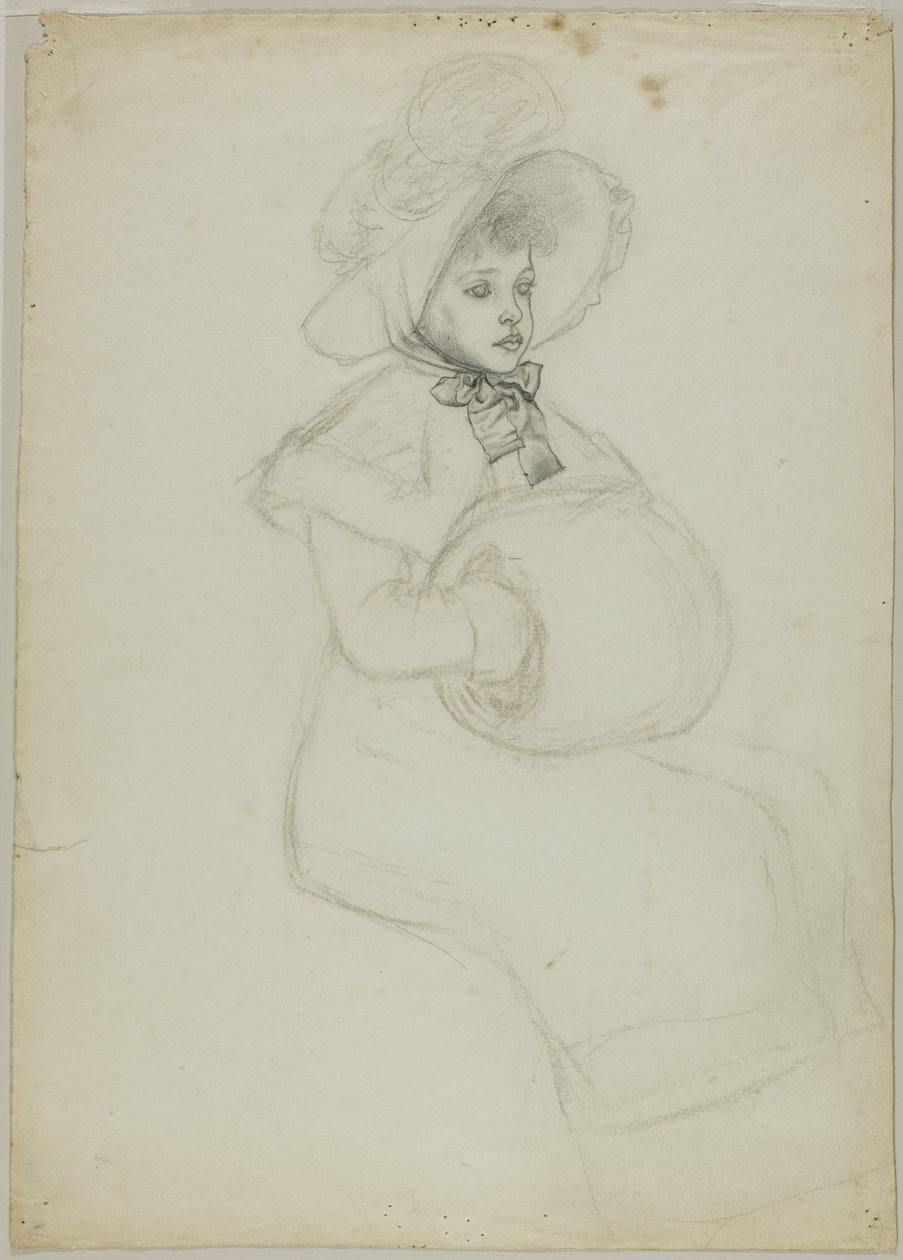 Rapariga sentada com abafador de Kate Greenaway