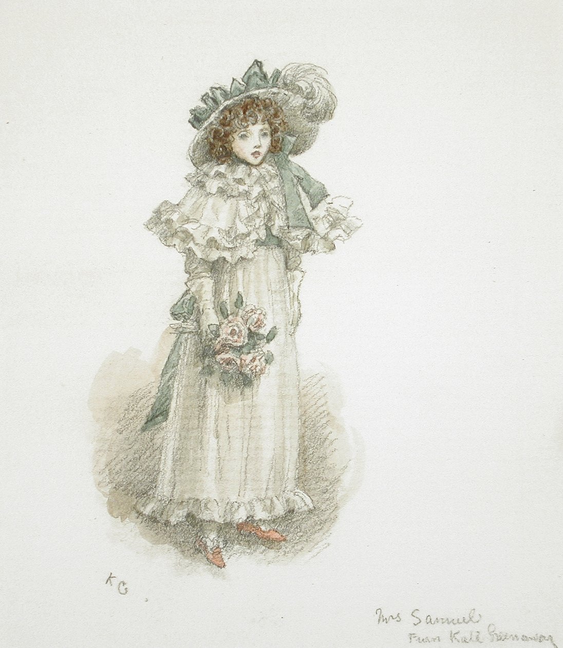 Estudo de uma menina pequena completamente vestida de Kate Greenaway