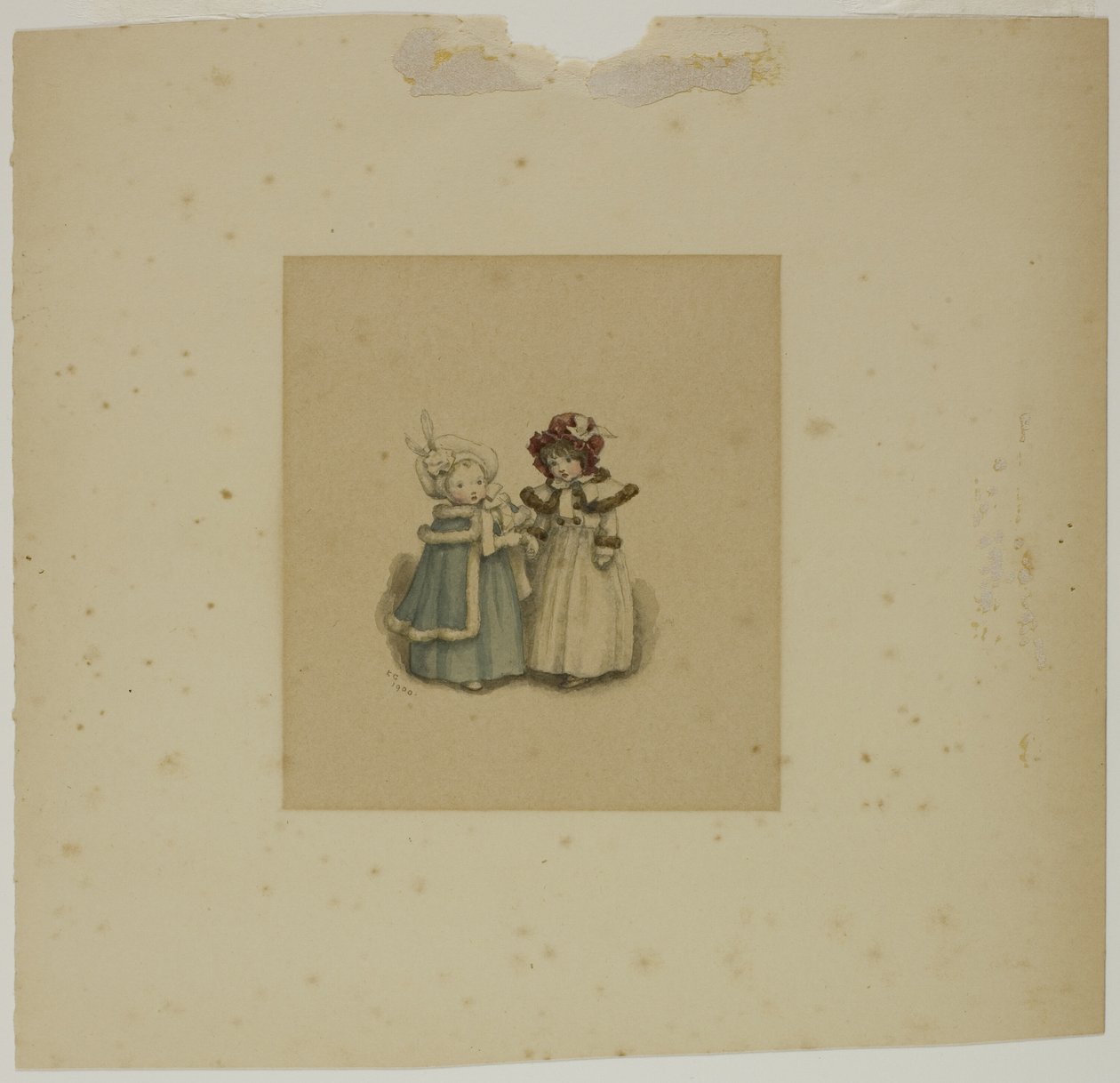 Duas garotinhas com casacos de pele de Kate Greenaway