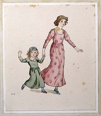 Duas Meninas em Vestidos de Festa (aguarela sobre papel) de Kate Greenaway
