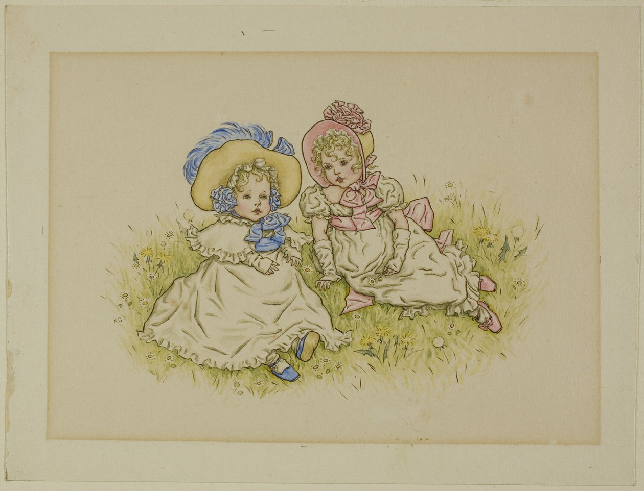 Duas meninas com gorros de Kate Greenaway