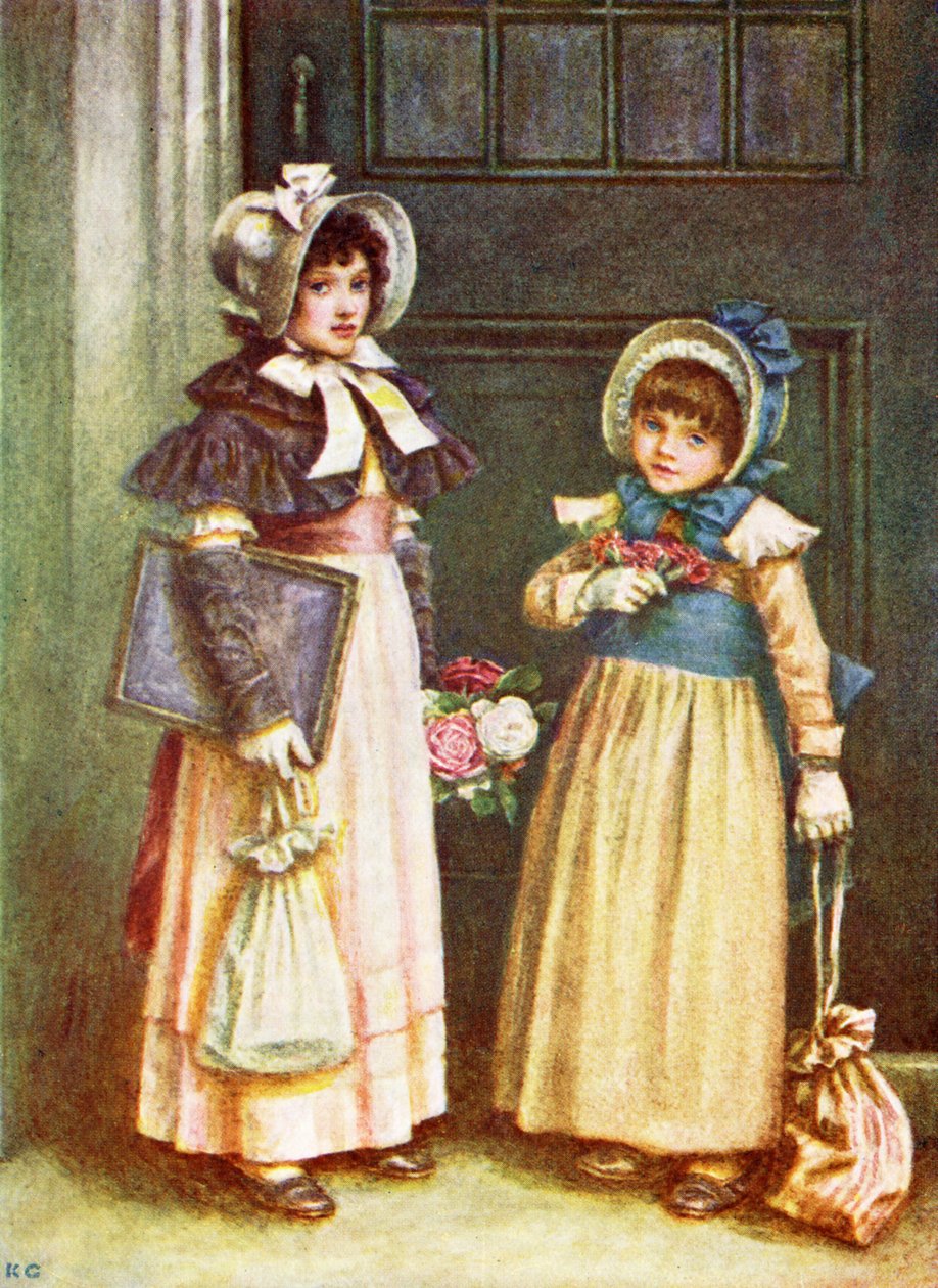 "Duas garotas indo para a escola" por Kate Greenaway. de Kate Greenaway