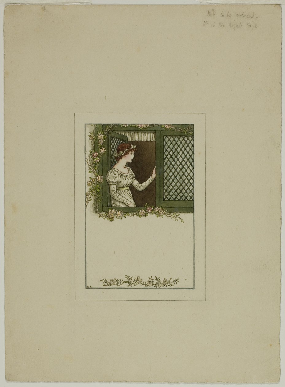 Mulher à janela de treliça de Kate Greenaway