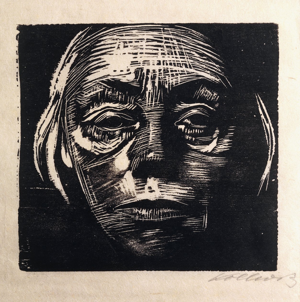 Auto-retrato de rosto inteiro; Auto-retrato de frente, 1923 de Käthe Kollwitz
