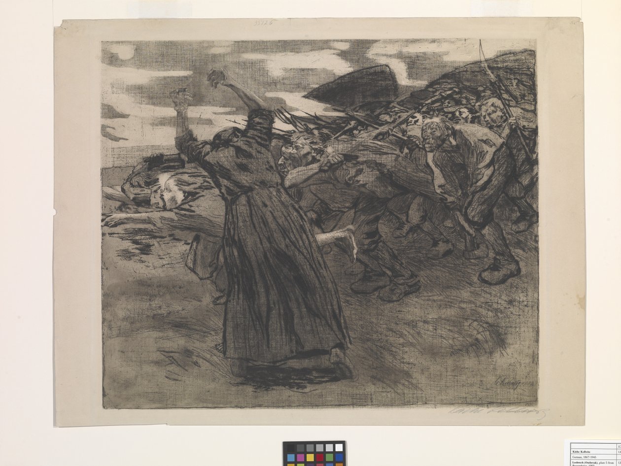 Losbruch (Outbreak) (água-forte e água-forte de terra macia) de Käthe Kollwitz