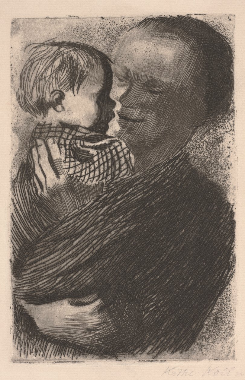 Mãe com um filho nos braços de Käthe Kollwitz