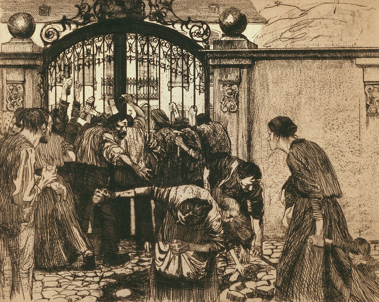 Revolta (pelos portões de um parque), 1897 de Käthe Kollwitz