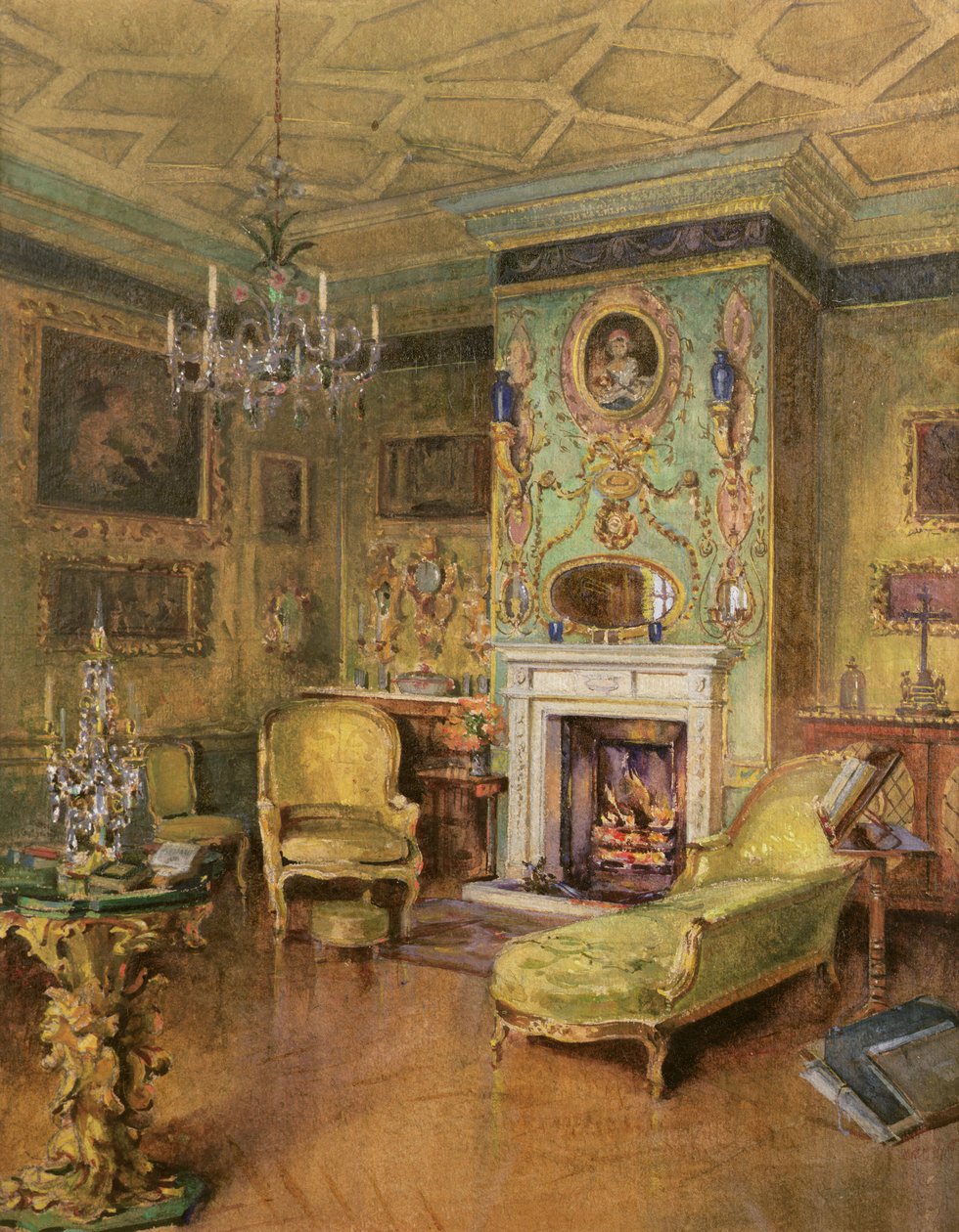 A Sala Amarela, Holland House, Londres (wc e bodycolour com goma arábica) de Katherine Montagu Wyatt