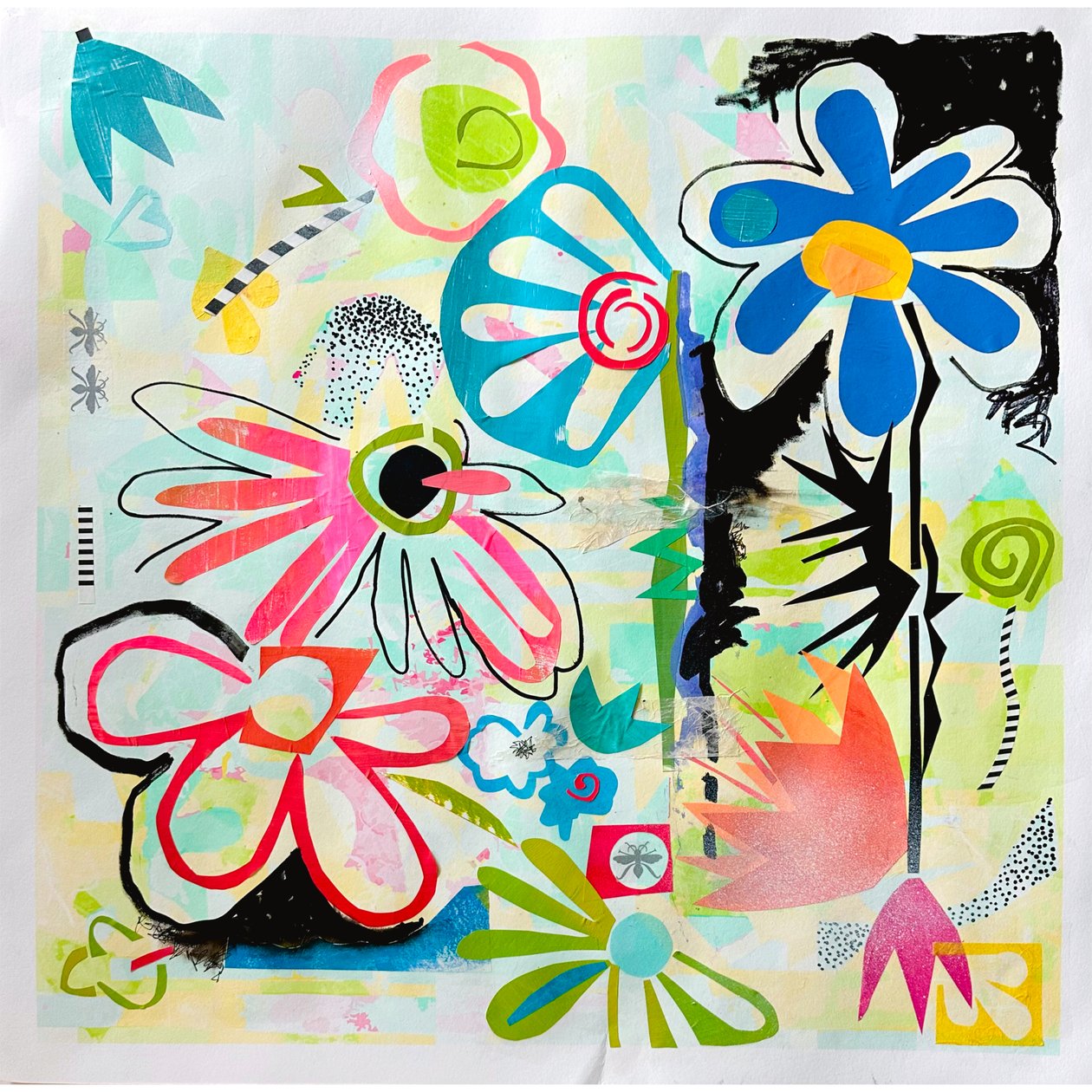 whimsical bloom, 2025 (técnica mista sobre papel) de Kathy Dunaway