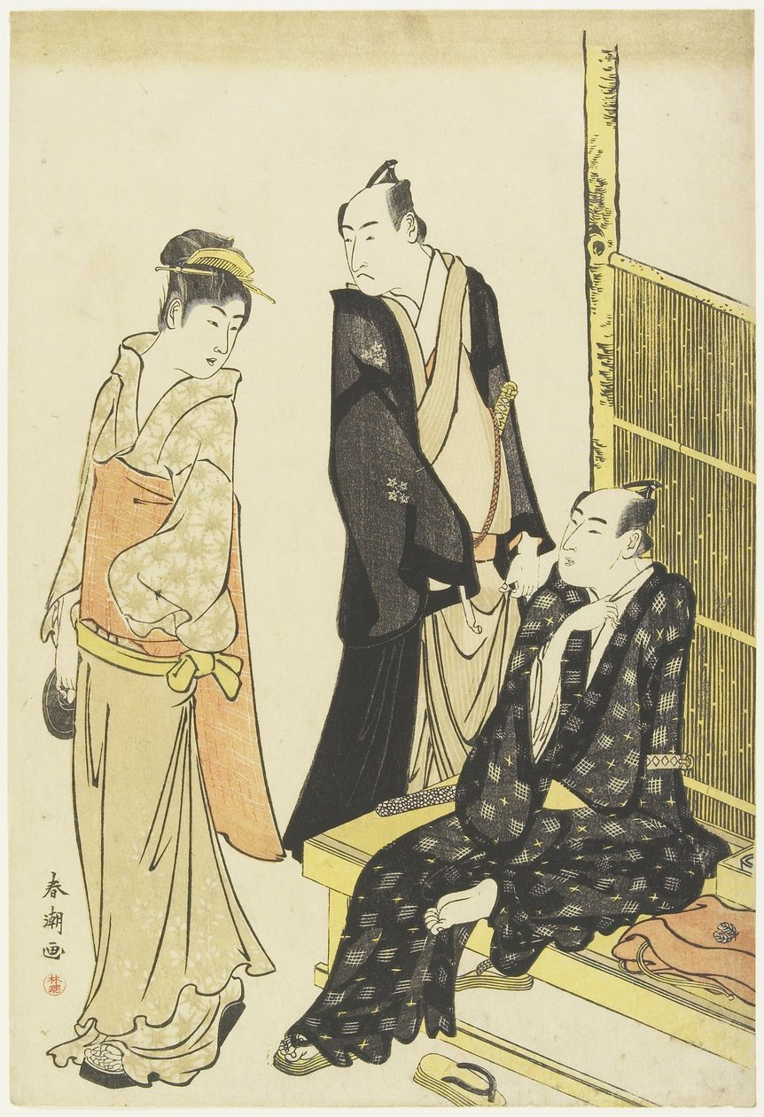 Ichikawa Monnosuke II, Onoe Matsusuke em uma casa de chá, 1780-1795 de Katsukawa Shuncho