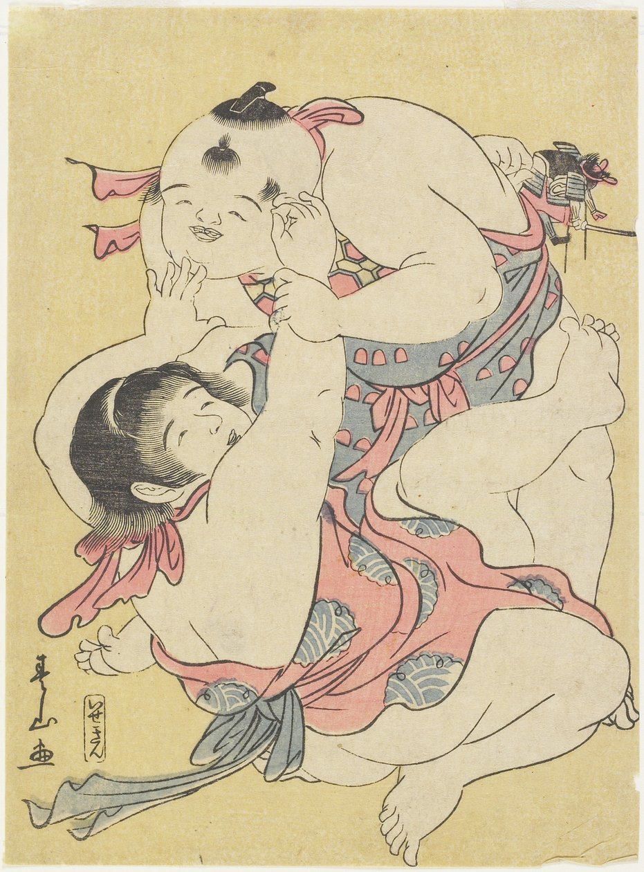 (Crianças Wrestling) de Katsukawa Shunzan
