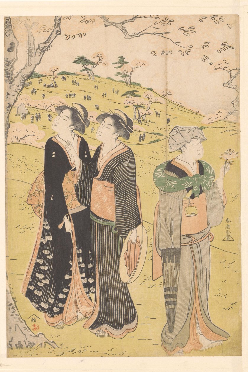 Admire a flor de cerejeira em Asukayama de Katsukawa Shuncho
