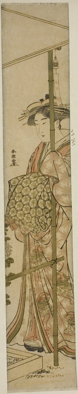 Couresan admirando crisântemos de Katsukawa Shuncho