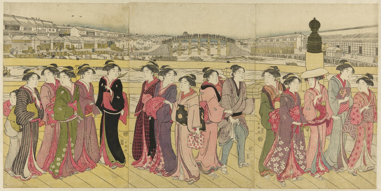 Atravessando a Ponte Nihonbashi de Katsukawa Shuncho