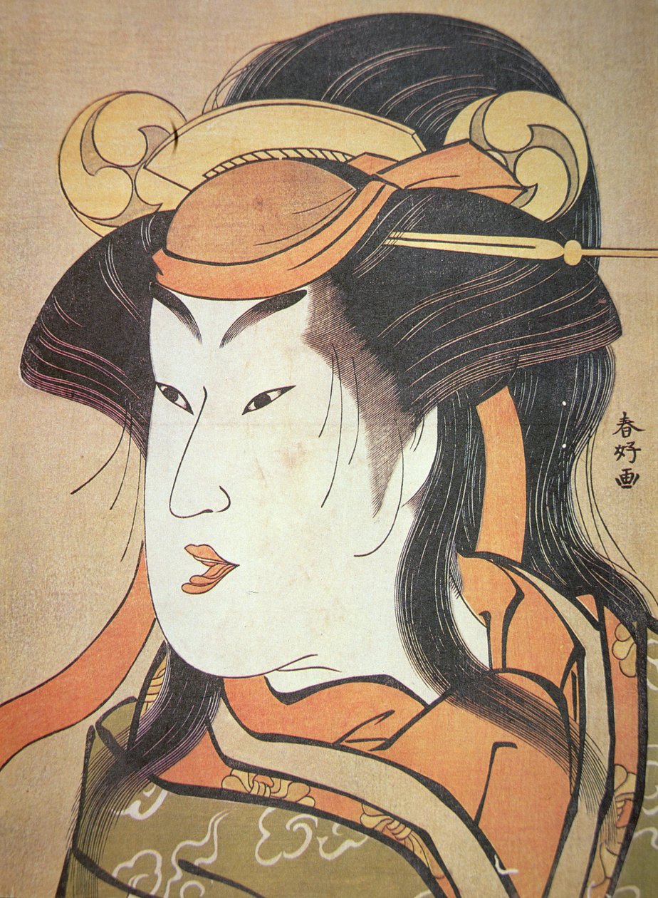 Chefe do actor masculino japonês no papel feminino, c.1787-88 (impressão em bloco de madeira) de Katsukawa Shuncho