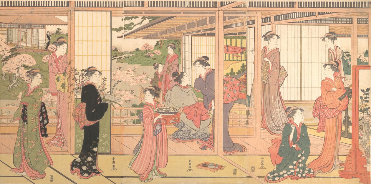 Abertura da mansão em um Jardim, ca. 1786. de Katsukawa Shuncho