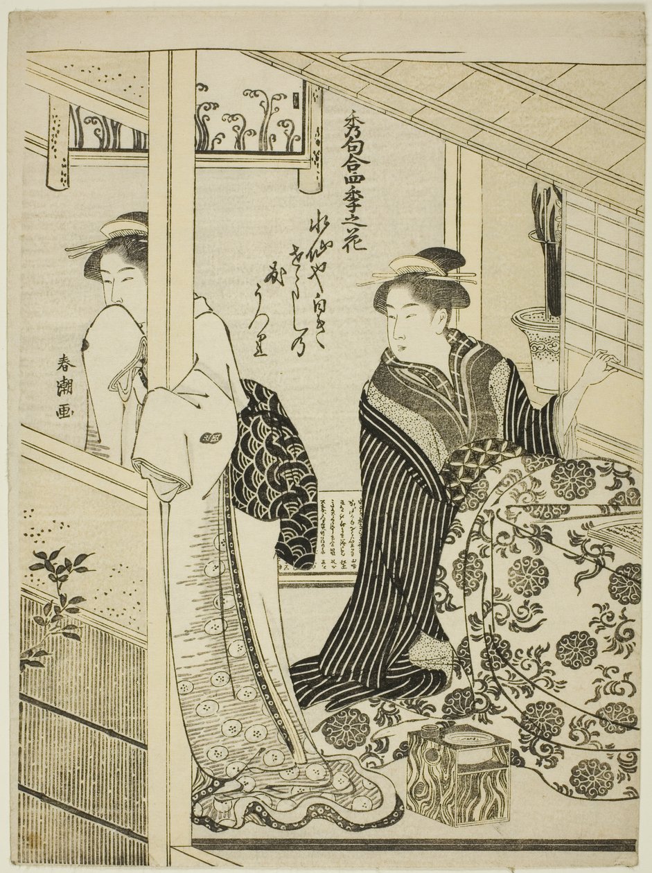 Narciso no inverno, da série "Odes mais escolhidas sobre as flores das quatro estações (Shuku awase, shiki no hana)" de Katsukawa Shuncho