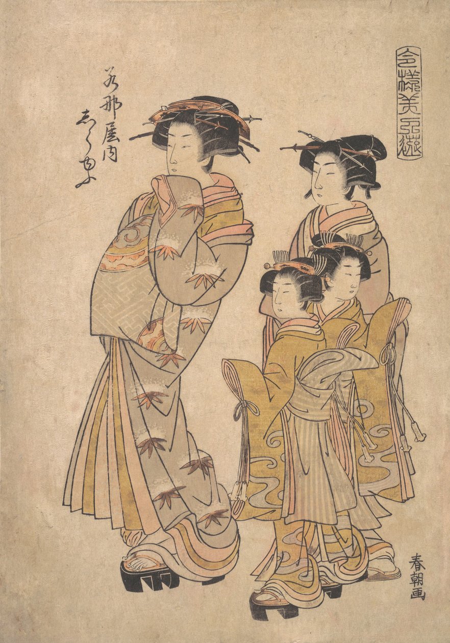 Tee Oiran água quente simples f Wakana e pontos de pressão d por Plano muito careca d Nova construção, certo? 1778. de Katsukawa Shuncho