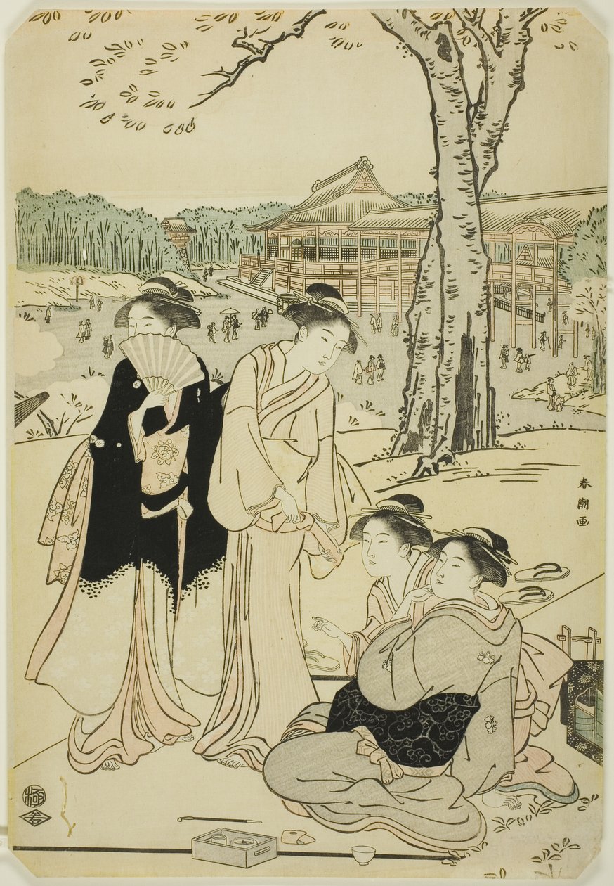 Vendo as flores de cerejeira em Ueno de Katsukawa Shuncho