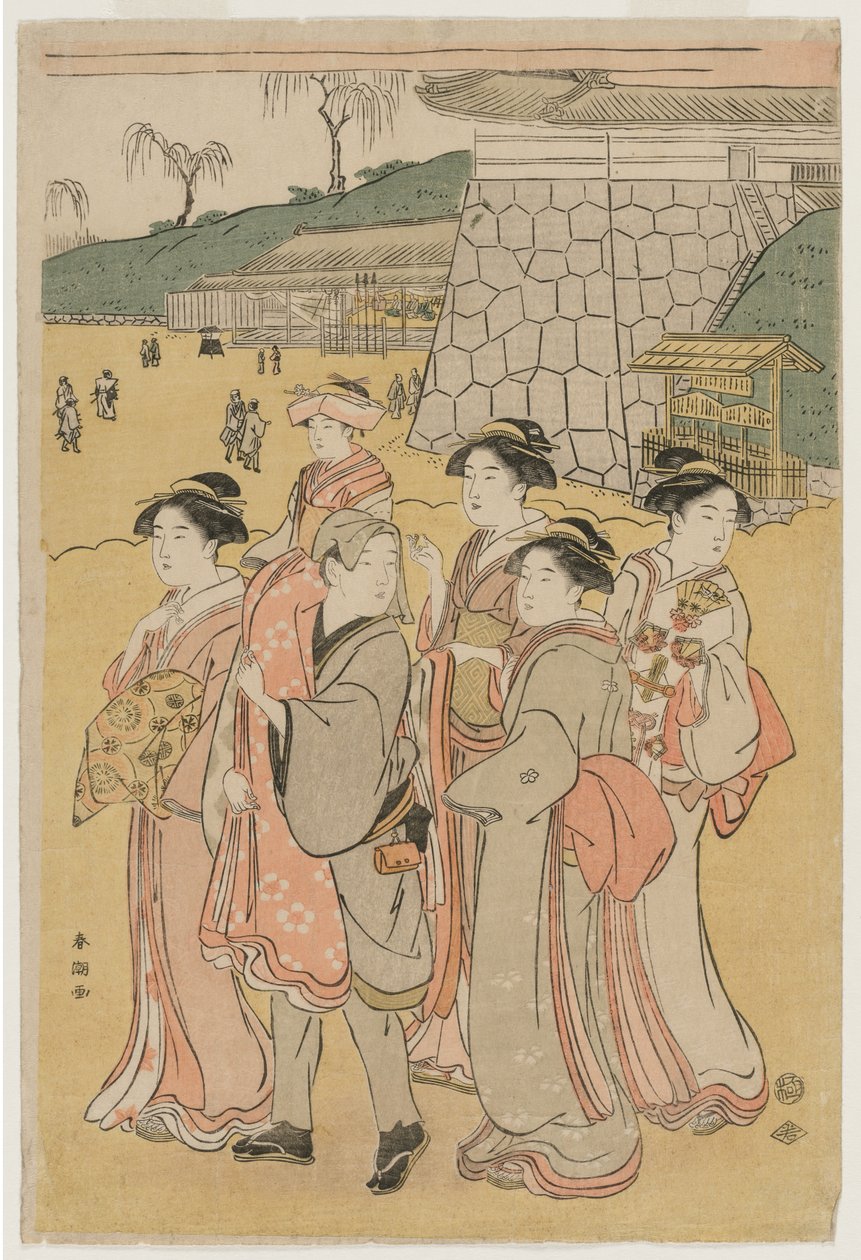 Mulheres que acompanham uma menina a um santuário de Katsukawa Shuncho
