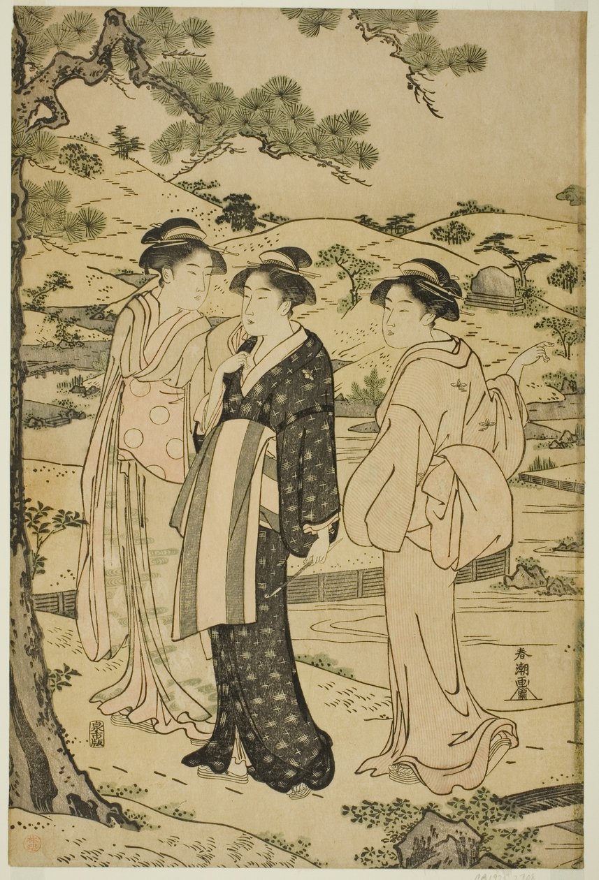 Mulheres visitando um santuário Inari de Katsukawa Shuncho