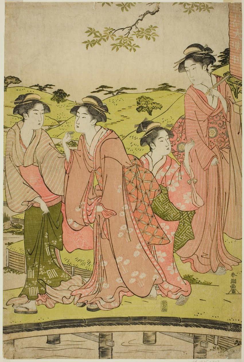 Mulheres visitando um santuário Inari de Katsukawa Shuncho