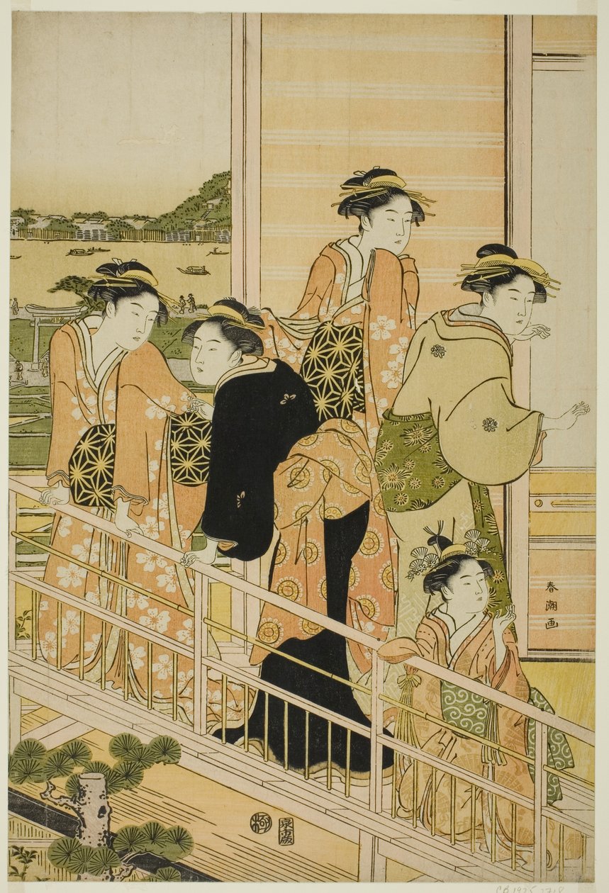 Mulheres na varanda de uma casa de chá Yoshiwara de Katsukawa Shuncho