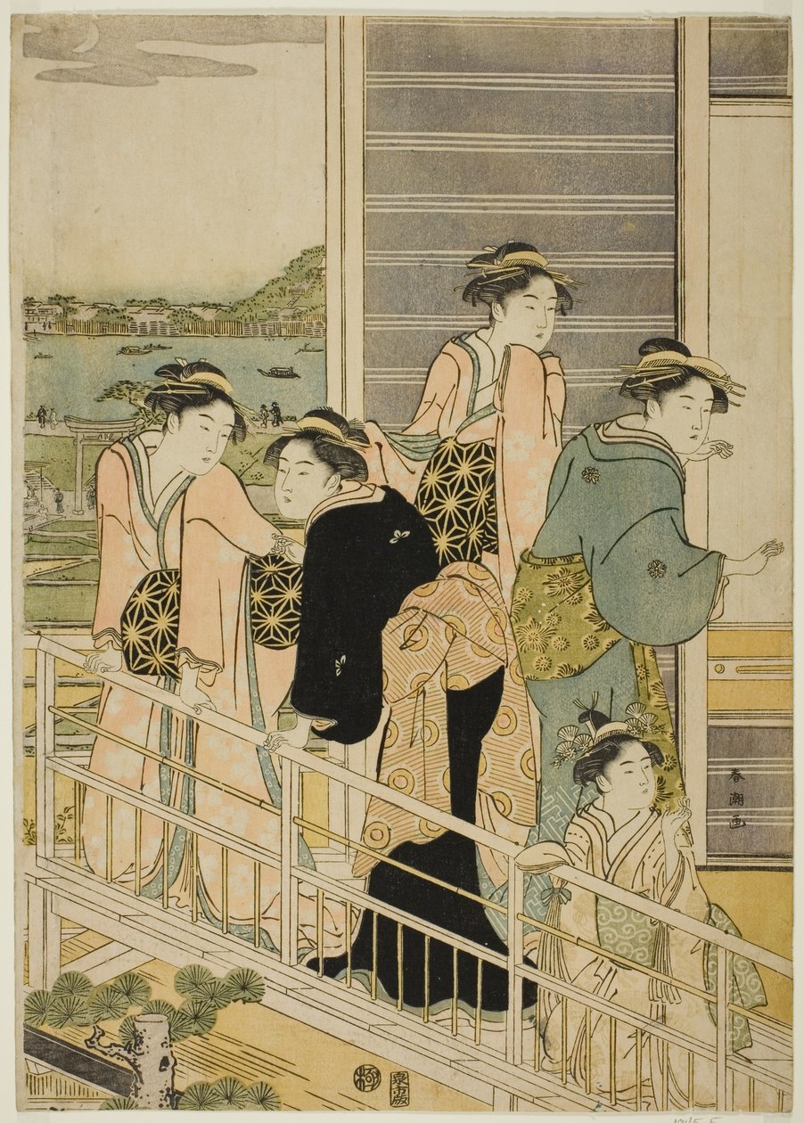Mulheres na varanda de uma casa de chá Yoshiwara de Katsukawa Shuncho