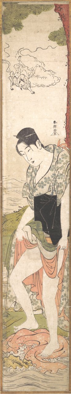 Jovem Mulher Lavando Roupas no Rio, final do século XVIII - início do século XIX. de Katsukawa Shuncho
