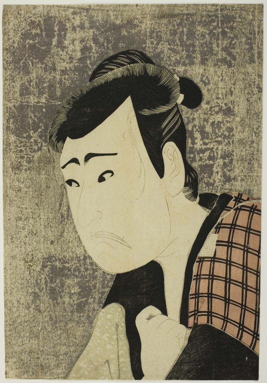 Retrato de busto do ator Ichikawa Yaozo III como Tanabe Bunzo na peça Hana-ayame Bunroku Soga (Blooming Iris: Soga Vendetta of the Bunroku Era), representada no Teatro Miyako a partir do quinto dia do quinto mês de 1794 de Katsukawa Shun