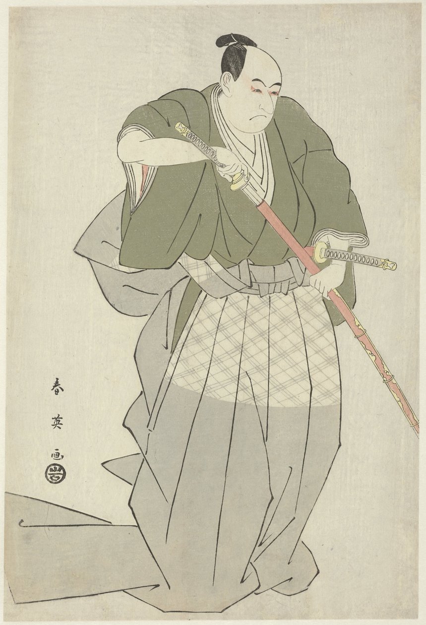 Momonoi Wakasanosuke Desenhar uma Espada
Momonoi Wakasanosuke desembainha uma das suas duas espadas de Katsukawa Shunei