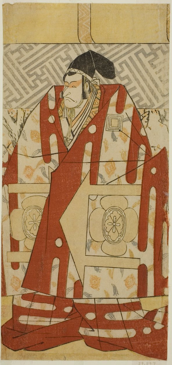 O ator Ichikawa Danjuro V como Kudo Suketsune na peça Koi no Yosuga Kanegaki Soga, representada no Teatro Ichimura no primeiro mês de 1789 de Katsukawa Shun