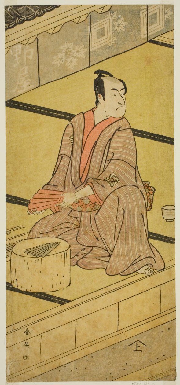 O ator Ichikawa Monnosuke II como Daidoji Tabatanosuke na peça Mukashi Mukashi Tejiro no Saru, representada no Teatro Ichimura no oitavo mês de 1792 de Katsukawa Shun