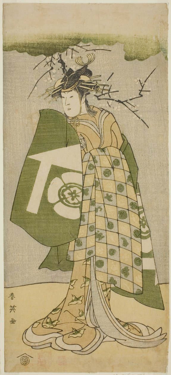 O ator Osagawa Tsuneyo II como Oiso no Tora na peça Gohiiki no Hana Aikyo Soga, representada no Teatro Kawarazaki no primeiro mês de 1794 de Katsukawa Shun
