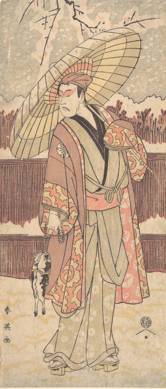 O Quarto Matsumoto Koshiro como um homem andando sob um guarda-chuva, ca. 1796. de Katsukawa Shun