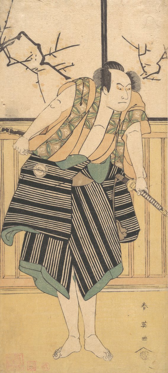 O Terceiro Sawamura Sojuro como um homem de pé em uma sala, ca. 1793. de Katsukawa Shun