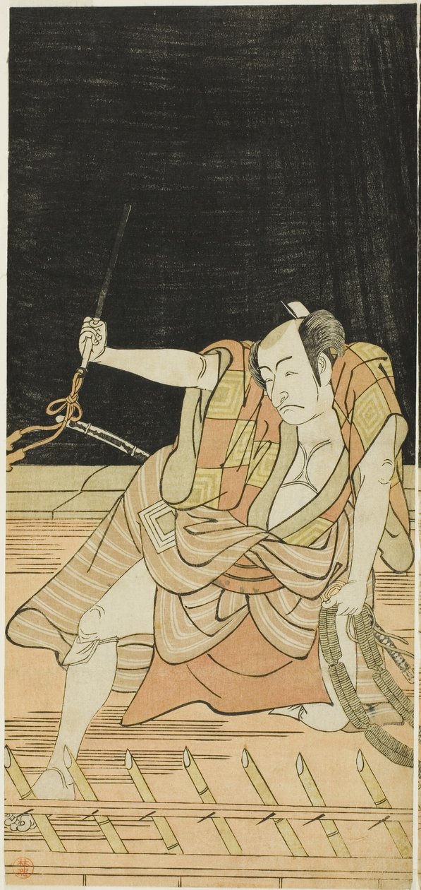 Os actores Nakamura Nakazô I como Danshichi Kurobei e Ichikawa Danjûrô V como Issun Tokubei em "Espelho de Osaka no Festival de verão" ("Natsu MatsuriNaniwa Kagami") de Katsukawa Shunkо̄